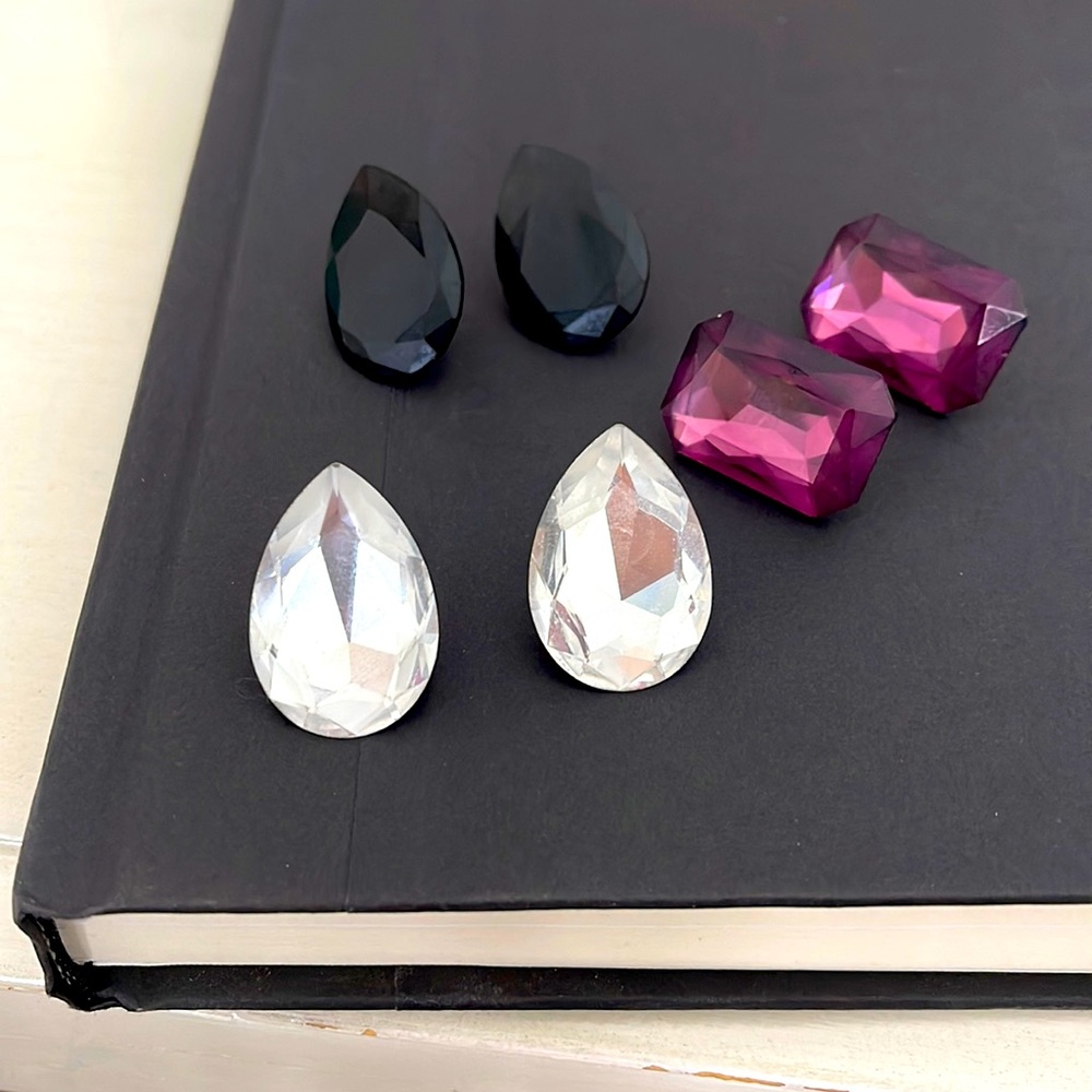 1980’s rhinestone glam earrings lot of 3